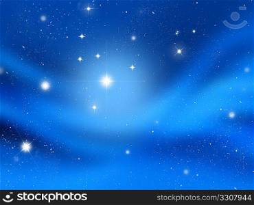 Christmas background of glowing stars in a night sky