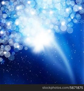 Christmas background of snowflakes, stars and bokeh lights