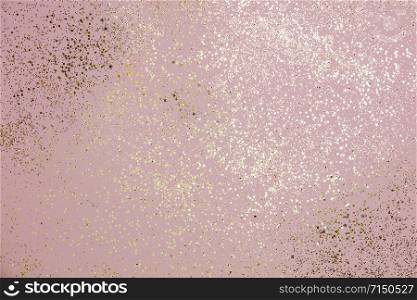 Christmas Background. Pink Holiday Abstractd Background With gold confetti , flat lay