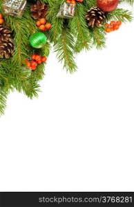 Christmas background with balls and decorations isolated on white background