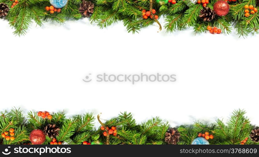 Christmas background with balls and decorations isolated on white background