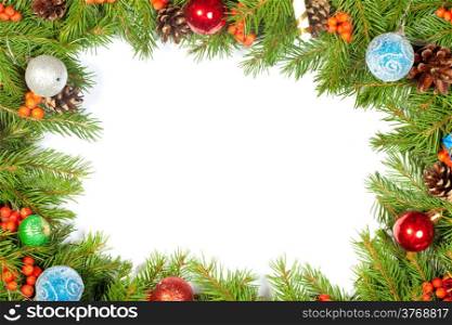 Christmas background with balls and decorations isolated on white background