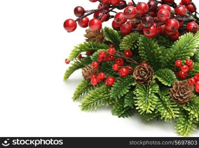 Christmas background with berries and wreath