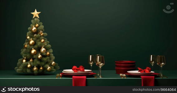 Christmas background with Christmas tree decoration and Christmas gifts on a wooden table. greeting card or banner design.