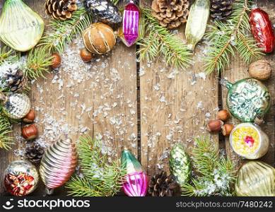 Christmas background with fir and decor.Xmas composition. Christmas background concept
