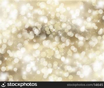 Christmas background with gold bokeh lights and stars