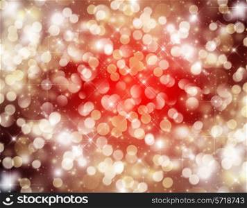 Christmas background with gold bokeh lights and stars