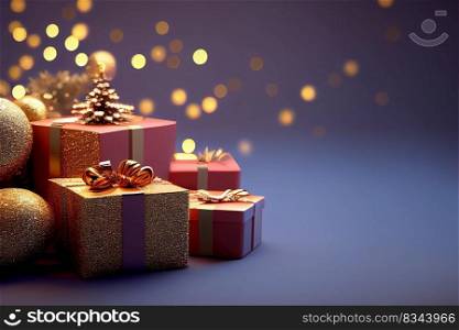 Christmas Background with golden and shiny gift box ornament decoration