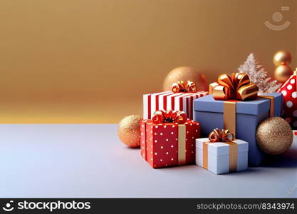 Christmas Background with golden and shiny gift box ornament decoration