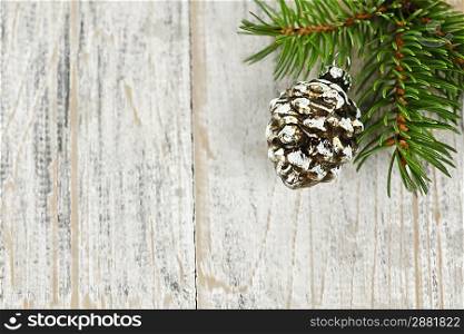 Christmas background with ornaments on branch