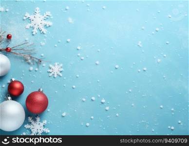 Christmas background with snowflakes and christmas balls on blue background