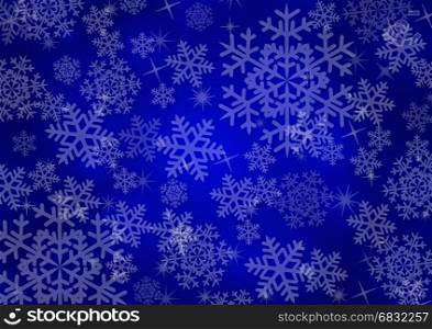 Christmas background with snowflakes in blue colored scenery