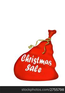 Christmas bag Santa with gifts - with sewn inscription Christmas sale (isolated on a white background)