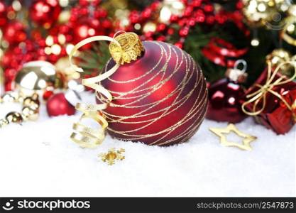 Christmas ball and Christmas tree with decorations