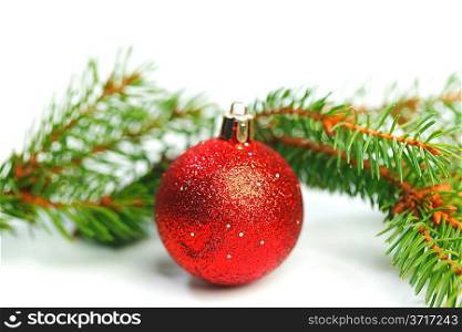 Christmas ball and spruce branch