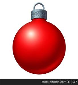Christmas ball ornament as a red winter holiday sphere decoration as a seasonal ornamental design element isolated on a white background as a 3D illustration.