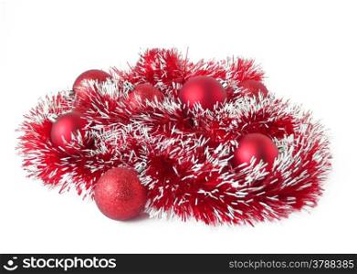 Christmas balls. christmas balls with tinsel isolated on white background