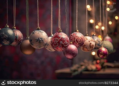 Christmas balls in warm tones, perfect for use in vibrant stage backgrounds, festive colors by generative AI