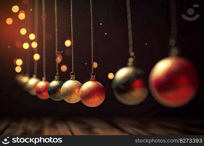 Christmas balls in warm tones, perfect for use in vibrant stage backgrounds, festive colors by generative AI