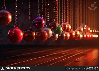 Christmas balls in warm tones, perfect for use in vibrant stage backgrounds, festive colors by generative AI