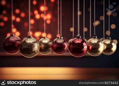 Christmas balls in warm tones, perfect for use in vibrant stage backgrounds, festive colors by generative AI