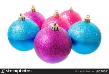 Christmas balls isolated on white and blur balls background
