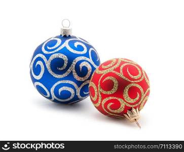 Christmas balls red and blue on a white background