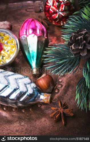 Christmas baubles glass. Retro christmas glass baubles from Soviet times