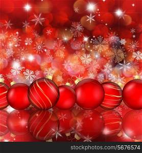 Christmas baubles on a background of snowflakes and stars