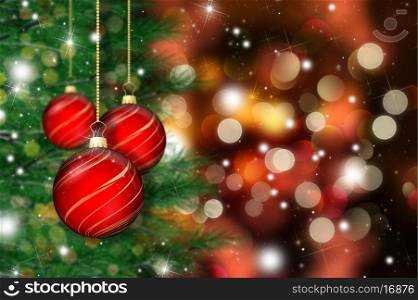 Christmas baubles on a festive background