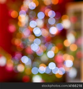 Christmas baubles on tree - bokeh shot