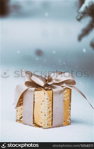 Christmas - beautiful New Year gift lies in the snow