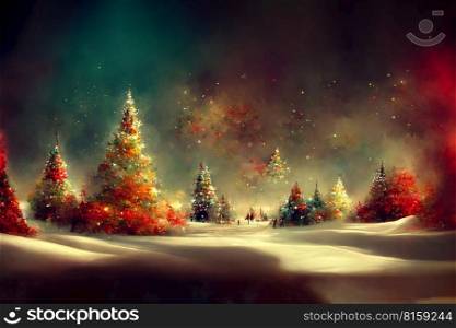 christmas big snowy fir trees against background