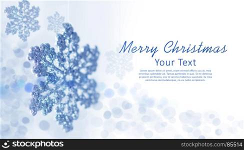 Christmas blue background with snowflakes and place for text