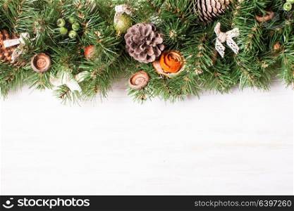 Christmas border design. Christmas border design with orange and cotton flowers