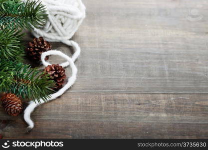 Christmas border design on the wooden background