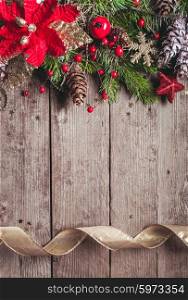 Christmas border design with red and gold baubles. Christmas border design