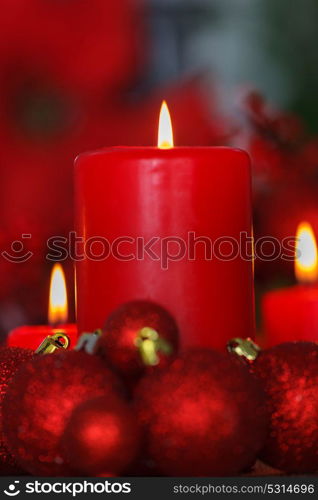 Christmas candles in red. Decoration for holidays