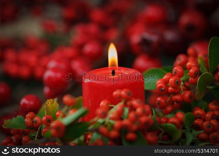 Christmas candles in red. Decoration for holidays