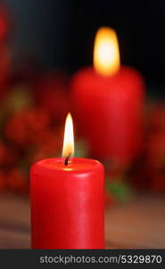 Christmas candles in red. Decoration for holidays