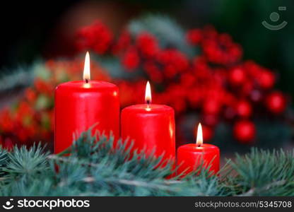 Christmas candles in red. Decoration for holidays