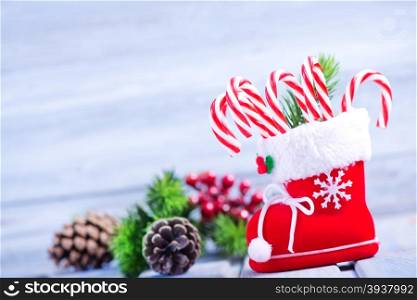 christmas candy and christmas decoration on a table