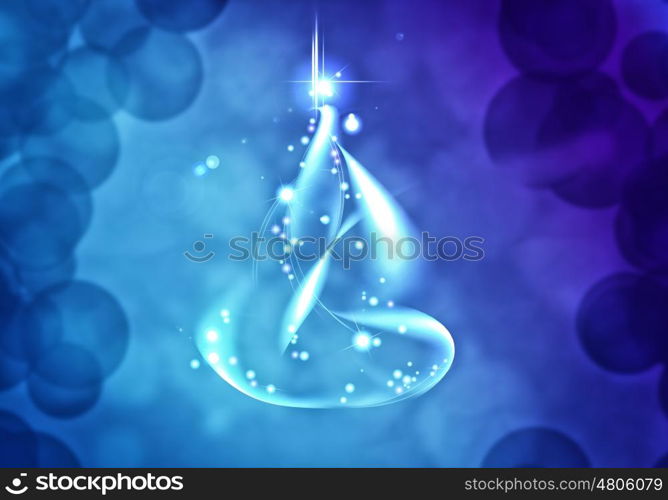 Christmas card. Conceptual blue image with christmas tree theme