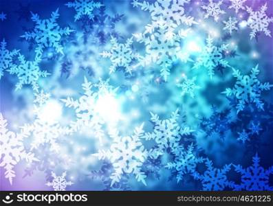 Christmas card. Conceptual image with snowflakes on blue background