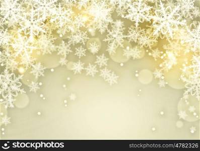 Christmas card. Conceptual image with snowflakes on golden background
