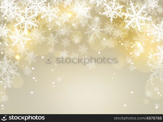 Christmas card. Conceptual image with snowflakes on golden background