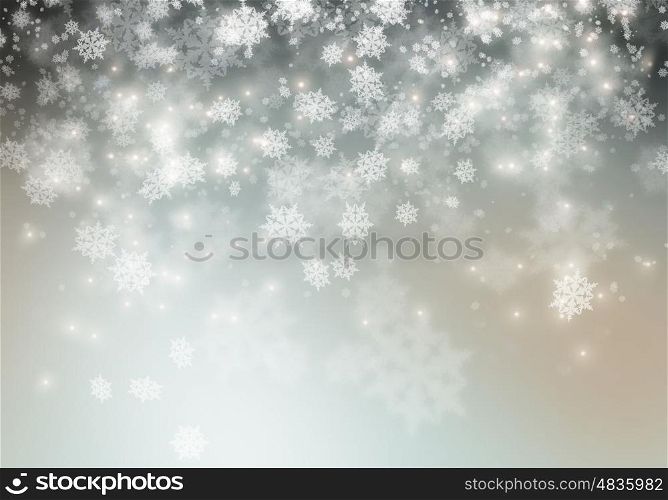 Christmas card. Conceptual image with snowflakes on silver background