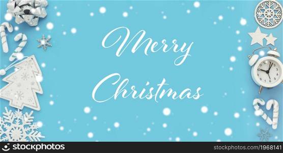 christmas card decorative elements and the inscription merry christmas on a blue background.