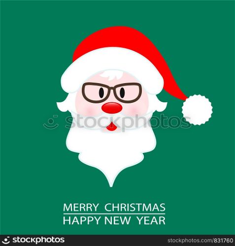 Christmas Card Santa Claus Face on Green Background, Stock Vector Illustration