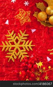 Christmas card snowflake golden and red background